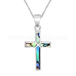 304 Stainless Steel Pave Natural Paua Shell Religion Cross Pendant Necklaces for Women&nbsp;FS-WG66782-01