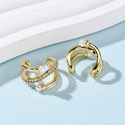 Brass Micro Pave Clear Cubic Zirconia C-Shaped Cuff Earrings&nbsp;EJEW-D328-08G
