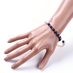 Natural Pearl & Natural Lapis Lazuli(Dyed) Beaded Bracelets&nbsp;BJEW-JB05153-04