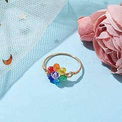 Flower Glass Finger Rings&nbsp;RJEW-JR00713-01