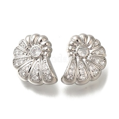 Rack Plating Shell Shape Brass Micro Pave Clear Cubic Zirconia Stud Earrings&nbsp;EJEW-H143-27P