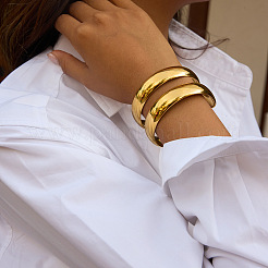 European Style 304 Stainless Steel Double Layers Open Cuff Bangles for Women&nbsp;EH8153