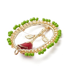 Glass Seed Beaded Oval with Rose Pendants&nbsp;PALLOY-MZ00579-03