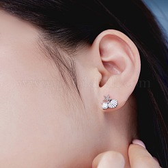 Star 925 Sterling Silver Micro Pave Cubic Zirconia with Shell Pearl Stud Earrings for Woman&nbsp;EJEW-Q384-01P