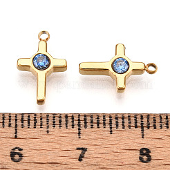 Ion Plating(IP) 304 Stainless Steel Micro Pave Cubic Zirconia Charms&nbsp;STAS-N110-01F-G