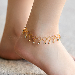 Brass Link Chain Anklets with Crystal Rhinestone Tassel for Women&nbsp;FS-WGD4BB9-02
