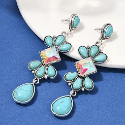 Alloy Synthetic Turquoise Dangle Stud Earrings&nbsp;EJEW-U053-05AS