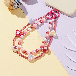 Acrylic Heart Beaded Mobile Straps&nbsp;HJEW-JM01063