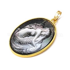 Rack Plating Carved Natural Black Lip Shell Pendants&nbsp;SH-CBA69D1-04G-01