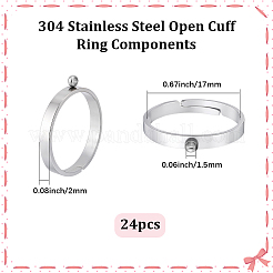 24Pcs 304 Stainless Steel Finger Ring Settings&nbsp;STAS-BBC0010-09A