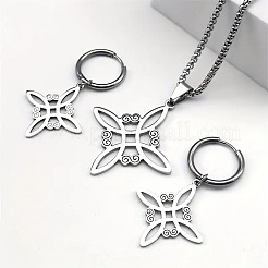 Witches Knot 304 Stainless Steel Pendant Necklaces & Hoop Earrings & Rings Sets&nbsp;FS-WGFB126-01