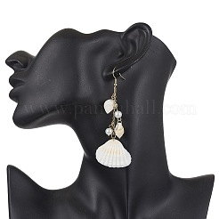 Bohemian Style Natural Shell Dangle Earrings with Glass Pearl Beads&nbsp;EJEW-JE05546