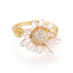 Flower Brass Micro Pave Clear Cubic Zirconia & Enamel Cuff Rings Setting&nbsp;LS-KK-T079-47G