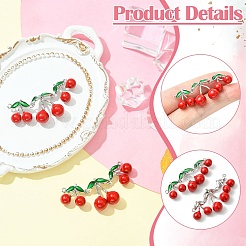 2Pcs Brass Red and Green Enamel Cherry Connector Charms&nbsp;KK-CJ0003-50