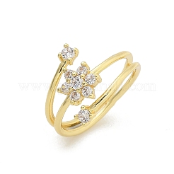Rack Plating Brass Micro Pave Clear Cubic Zirconia Open Cuff Finger Rings for Women&nbsp;RJEW-M028-83G