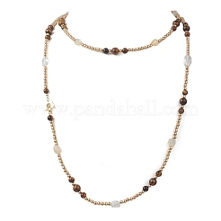Round Natural Tiger Eye & Nuggets Topaz Beaded Wrap Long Necklaces&nbsp;NJEW-JN05907-01
