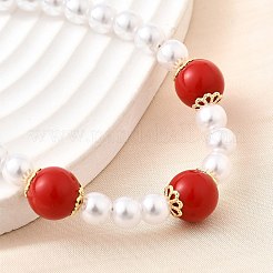 Brass ABS Imitation Pearl Beaded Bracelets for Women&nbsp;BJEW-D317-02G