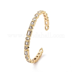 Cubic Zirconia Heart & Rectangle Open Cuff Bangle&nbsp;BJEW-F445-02G-02