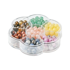 175Pcs 7 Styles Round Natural Tiger Eye & Green Aventurine & Red Jasper & Topaz Jade & Dyed Persian Jade & Blue Spot Jasper & Yellow Jade Box Sets&nbsp;DIY-FS0007-08