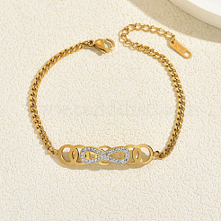 Stainless Steel Micro Pave Clear Cubic Zirconia Geometric Circle Infinity Link Bracelets for Women&nbsp;KW7730