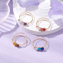 4Pcs Copper Wire Wrapped Natural & Synthetic Gemstone Round Beaded Finger Rings for Women&nbsp;RJEW-JR00738-S