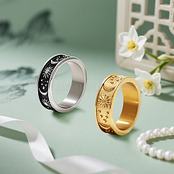 2Pcs 2 Colors Stainless Steel Finger Rings for Women Men&nbsp;RJEW-GO0001-01