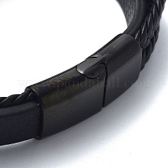 Men's Black PU Leather Cord Multi-Strand Bracelets&nbsp;BJEW-K243-49G
