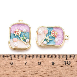 Rack Plating Alloy Enamel and ABS Imitation Pearl Pendants&nbsp;ENAM-T024-85A-G