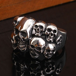Steam Punk Style Stainless Steel Multi-Skull Finger Rings&nbsp;SKUL-PW0005-08H