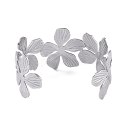 Non-Tarnish Flower 304 Stainless Steel Open Cuff Bangles for Women&nbsp;BJEW-M313-05P
