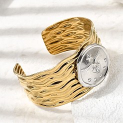 Hammered 304 Stainless Steel Cuff Bangles for Women&nbsp;BJEW-Z177-01GP-02