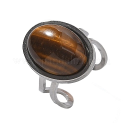 Oval Natural Tiger Eye Finger Rings&nbsp;RJEW-M062-02P-02