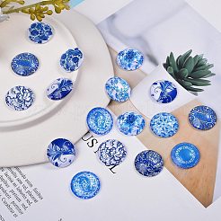 Blue and White Printed Glass Cabochons&nbsp;GGLA-SZ0001-13