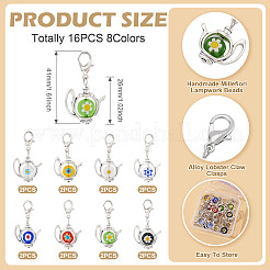 16Pcs 8 Style Handmade Millefiori Lampwork & Alloy Pendants&nbsp;HJEW-TAC0125