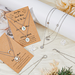 4 Sets 4 Style Sun and Moon 304 Stainless Steel Pendant Necklaces Set&nbsp;NJEW-FI0001-22