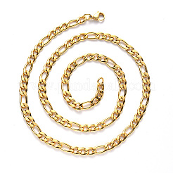 PVD Vacuum Plating 304 Stainless Steel Figaro Chain Necklaces&nbsp;NJEW-S420-003A-G