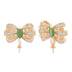 Brass Micro Pave Clear Cubic Zirconia Stud Earring Findings&nbsp;KK-S364-061