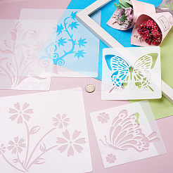 2Sets Square with Floral & Butterfly Pattern PET Drawing Stencil&nbsp;DIY-CW0001-12