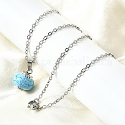 Synthetic Turquoise Rondelle Pendant Urn Ashes Necklaces&nbsp;NJEW-K393-01P