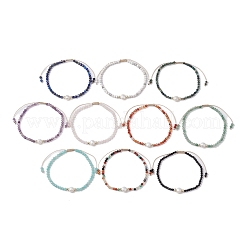 10Pcs 10 Style Faceted Round Natural & Synthetic Mixed Gemstone Beaded Stretch Bracelets Set&nbsp;BJEW-JB10168