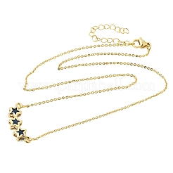Brass Glass Triple Star Pendant Necklaces&nbsp;KK-CBAB173-03G-04
