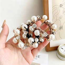 3Pcs 3 Colors Plastic Imitation Pearl with Rhinestone Elastic Hair Ties&nbsp;OHAR-DJ0001-12