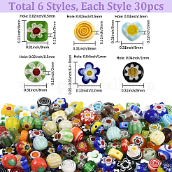 180Pcs 6 Styles Handmade Millefiori Glass Bead Strands&nbsp;LAMP-LT0001-07