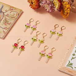 Lampwork Beaded Tulip Dangle Leverback Earrings&nbsp;EJEW-JE05232