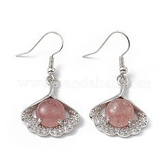 Gemstone Ginkgo Leaf Dangle Earrings with Crystal Rhinestone&nbsp;EJEW-A092-03P
