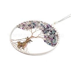 Wire Wrapped Chips Natural Fluorite Big Pendant Decorations&nbsp;HJEW-A005-06B