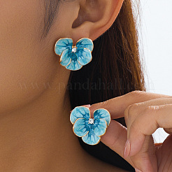 Flower Alloy Stud Earrings. with Rhinestone and Enamel&nbsp;FS-WGB7941-01