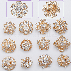 12Pcs 12 Style Crystal Rhinestone Flower Brooch Pins&nbsp;JEWB-GF0001-36A
