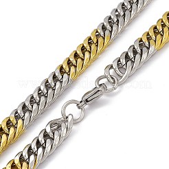 Two Tone PVD Vacuum Plating 201 Stainless Steel Cuban Link Chain Necklace with 304 Stainless Steel Clasps for Men Women&nbsp;NJEW-M194-01E-GP