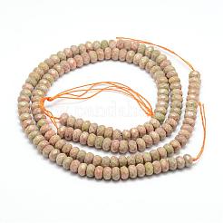 Faceted Natural Unakite Rondelle Beads Strands&nbsp;G-K090-07